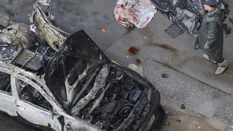 The scene of the attack, in which Lieutenant General Yaroslav Moskalik was killed yesterday