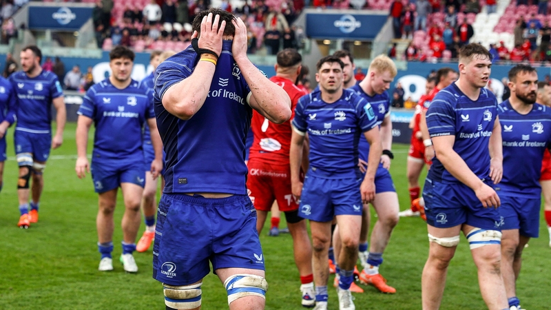 Leinster flanker Alex Soroka reacts dramatically after the loss to Scarlets