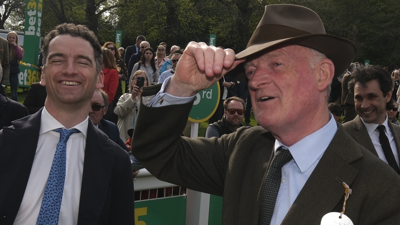 Patrick and Willie Mullins celebrate at Sandown on Saturday