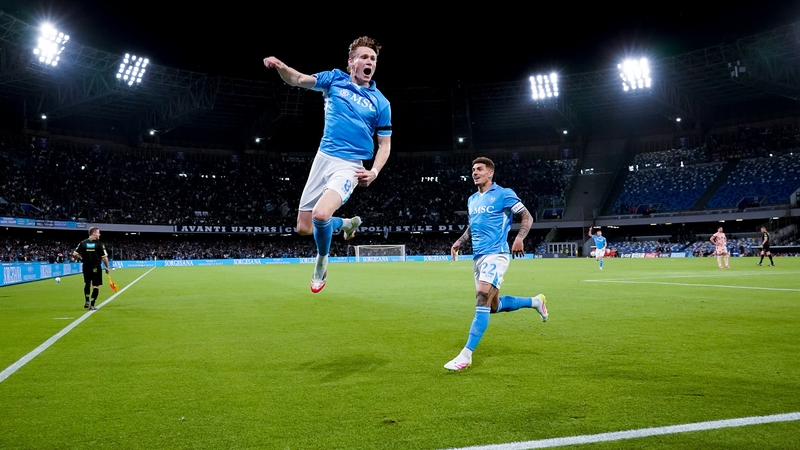 Scott McTominay celebrates his opener in Napoli's victory over Torino