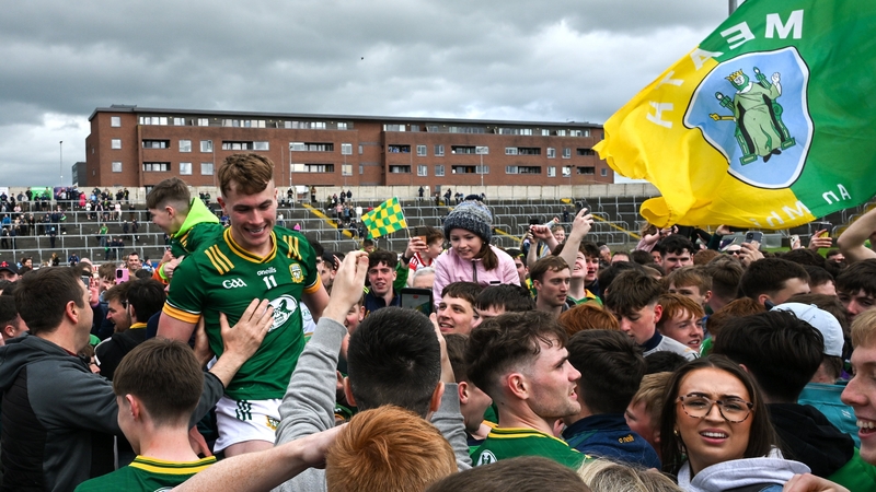 Ruairí Kinsella of Meath celebrates their big win over Dublin