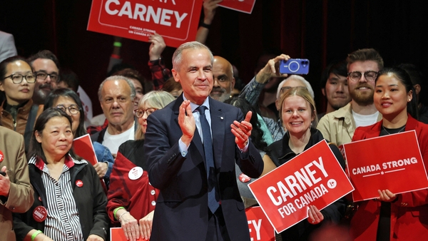 Mark Carney celebrates at a victory party in Ottawa after the election win