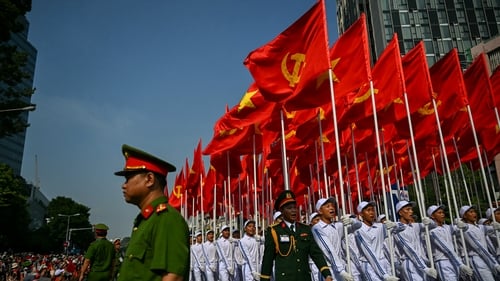 Celebrations culminated in a parade with thousands of marching troops and an air show featuring Russian-made fighter jets and helicopters