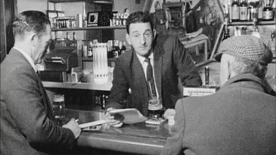 John B Keane behind his bar in Listowel, County Kerry, 1970