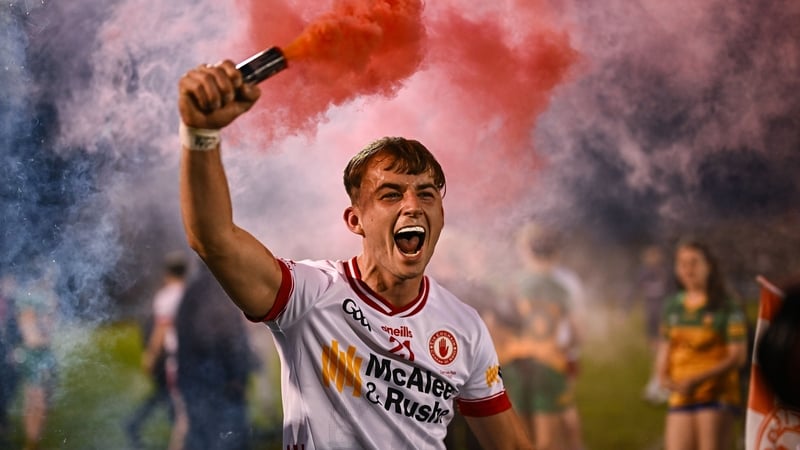 Tyrone's Fiachra Nelis celebrates their Ulster title triumph
