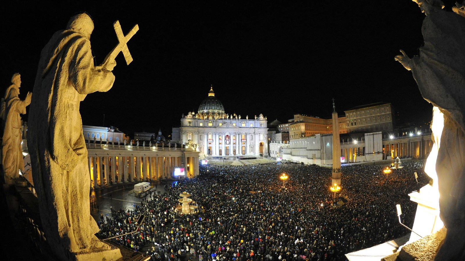 Crowds in St Peter's Square on the night Pope Francis first appeared on the balcony