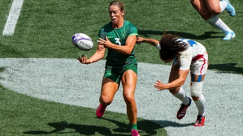 Ireland's Stacey Flood in action during the women's sevens tournament at the Paris 2024 Olympics