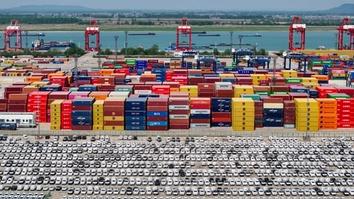 Chinese made cars, including Volvo and other brands, are seen at the port in Nanjing, in China's eastern Jiangsu province
