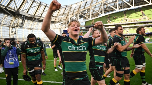 Henry Pollock celebrates Northampton's win over Leinster