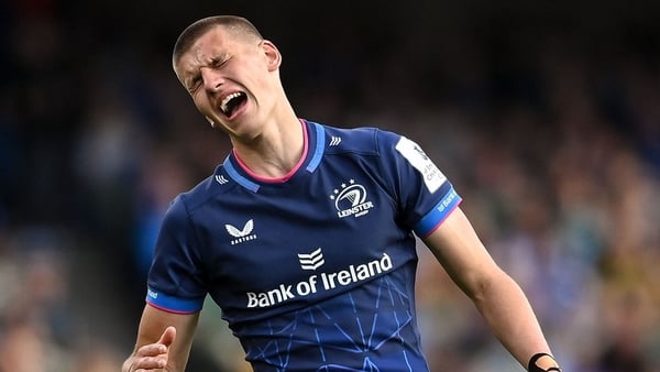 Leinster out-half Sam Prendergast reacts to a missed conversion against Northampton Saints