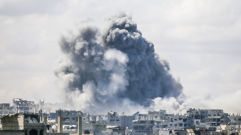 Smoke rises after an Israeli airstrike targets the Tuffah neighborhood in Gaza