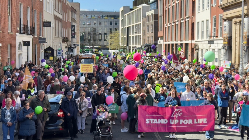 The crowd heard from speeches from speakers including Aontú Senator Sarah O'Reilly