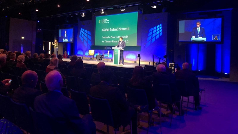 Tánaiste Simon Harris speaking at the Global Ireland Summit in Dublin Castle