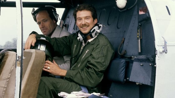 RTÉ Radio 2 DJ Vincent Hanley in an Irish Army helicopter in 1980.