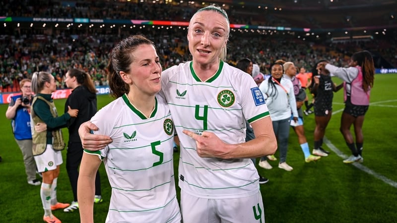 Niamh Fahey, left, and Louise Quinn after the 0-0 draw against Nigeria during Ireland's maiden World Cup appearance in 2023