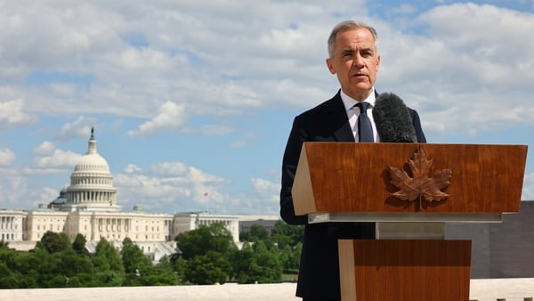 Canadian Prime Minister Mark Carney speaks at the Canadian embassy in Washington DC after meeting US President Trump