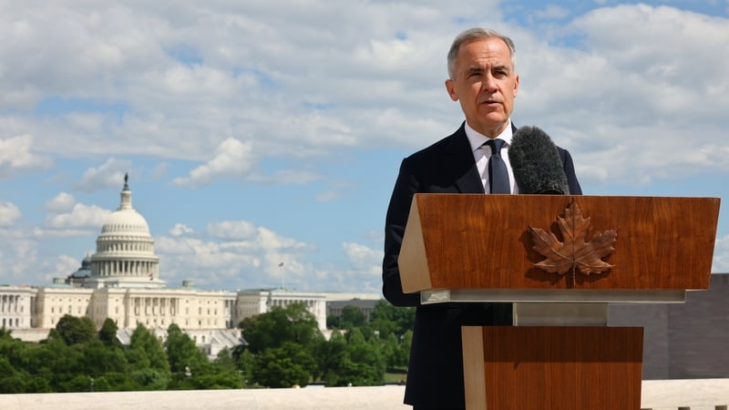 Canadian Prime Minister Mark Carney speaks at the Canadian embassy in Washington DC after meeting US President Trump