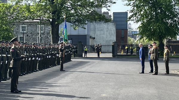 A guard of honour from the 27th Infantry Battalion at Aiken Barracks in Dundalk welcomed President Michael D Higgins, the Taoiseach and Tánaiste to Arbour Hill