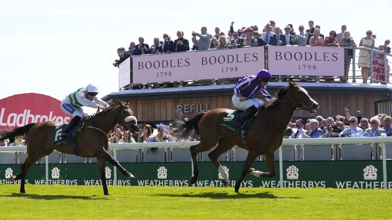 Minnie Hauk leads home Secret Of Love in the Cheshire Oaks