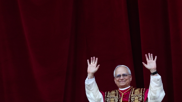 Pope Leo emerging on to the balcony at St Peter's Square