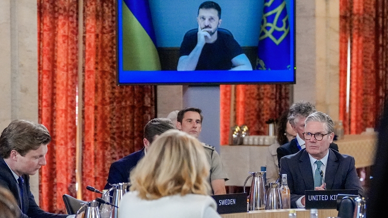 Keir Starmer (right) and Volodymyr Zelensky (via video link) participate in a meeting of the annual Joint Expeditionary Force Leaders' Summit in Oslo