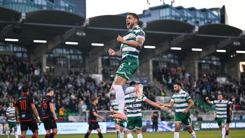 Lee Grace celebrates scoring Shamrock Rovers' second goal