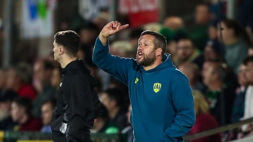 Tim Clancy urges on his players during the defeat to Derry City