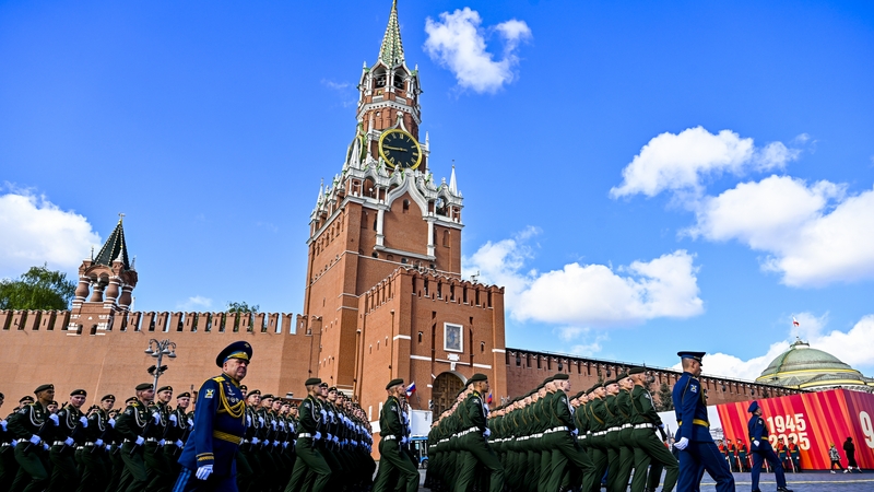 Russian troops march during yesterday's Victory Day parade at Red Square in Moscow