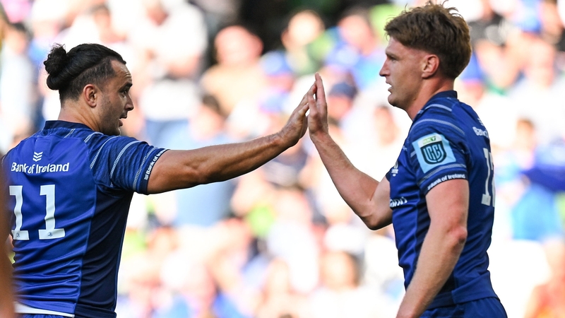 Jordie Barrett (r) scored two tries in the first half