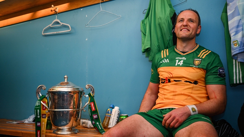 Michael Murphy with the Anglo-Celt Cup in the dressing room