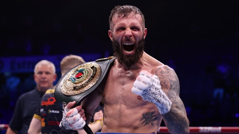 Anthony Cacace roars in celebration after his victory over Leigh Wood