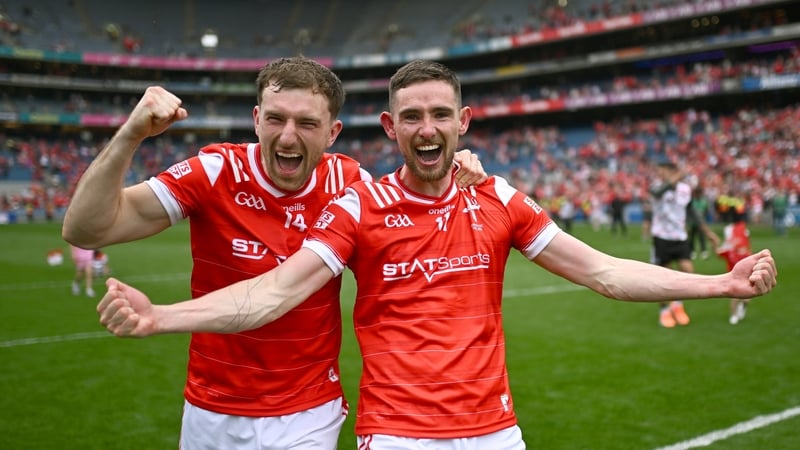 Sam Mulroy and Ciarán Downey moments after Louth claimed victory in the Leinster final