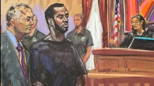 An artist's sketch of Sean 'Diddy' Combs on the first day of the trial