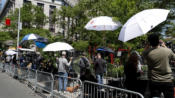 Media are set up outside the Southern District Manhattan Federal Court