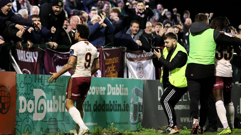 Moses Dyer celebrates his goal against Bohemians back in March