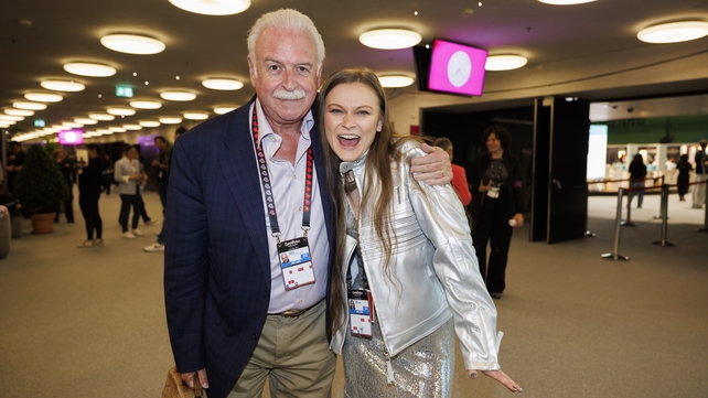Look who EMMY bumped into as he made his way to the commentary box in Basel earlier this evening! Only Eurovision royalty Marty Whelan.