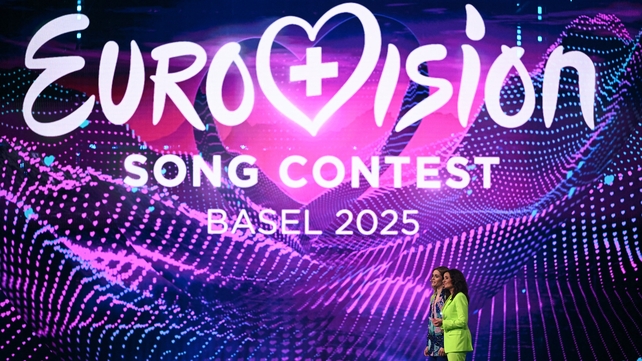 Hosts Hazel Brugger (L) and Sandra Studer during the first semi-final of the Eurovision Song Contest on Tuesday