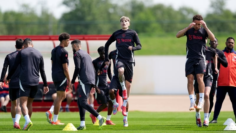 Manchester United players train at Carrington on Wednesday morning