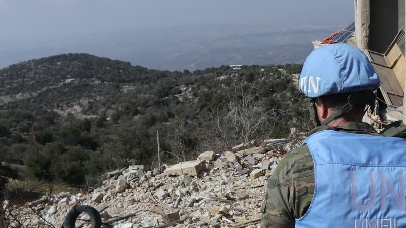 UNIFIL forces inspect the damage in the village of Kfar Shuba in southern Lebanon in February (file image)