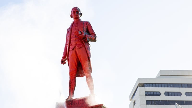 The granite-and-bronze memorial of the British explorer in Melbourne has been a target of vandals previously, with red paint also thrown over it in 2022 (file image)