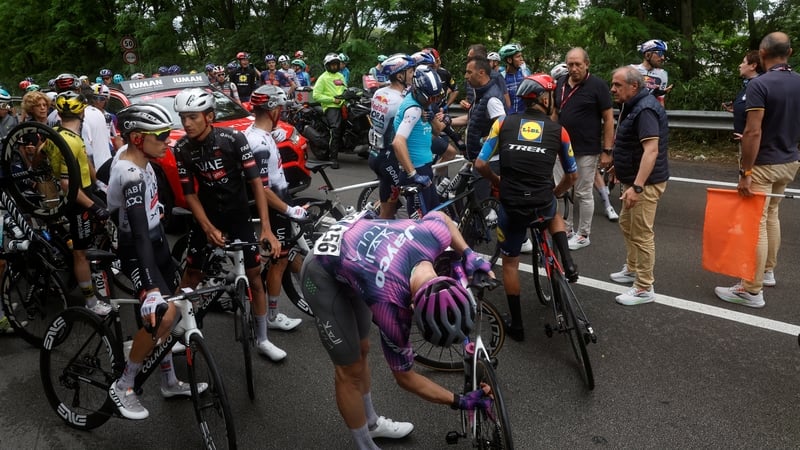 The race was temporarily paused after a crash with 70 kilometres to go