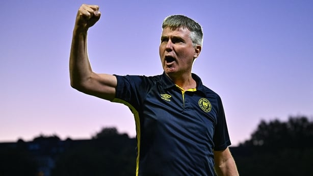  Patrick's Athletic manager Stephen Kenny celebrates after his side's victory during the SSE Airtricity Men's Premier Division match between St Patrick's Athletic and Cork City
