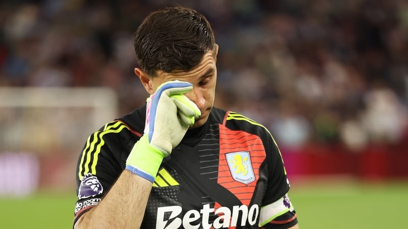 An emotional Emiliano Martinez after the full-time whistle against Tottenham, Aston Villa's last home game of the season