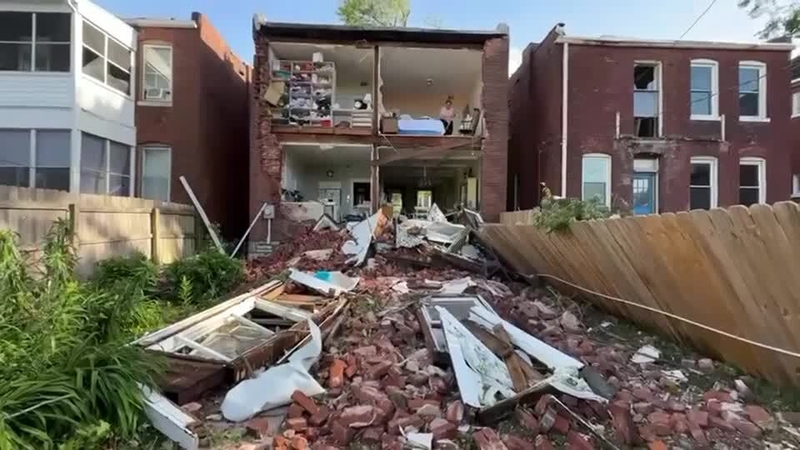 Joan Miller's home in St Louis was badly damaged when a tornado hit it