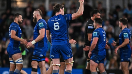 Ryan Baird (6) celebrates Leinster's win