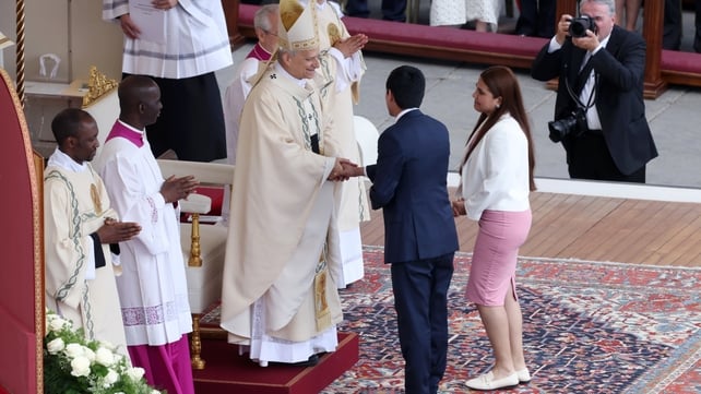 The Pope greets invited guests during the mass
