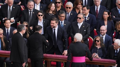 Ukraine's President Volodymyr Zelensky shook hands with US Vice President JD Vance ahead of this morning's mass led by Pope Leo XIV