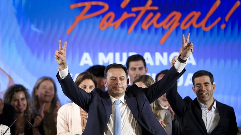 Portuguese Prime Minister Luis Montenegro celebrates his victory during the election night in Lisbon