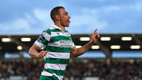 Graham Burke celebrates after putting Rovers 3-0 ahead