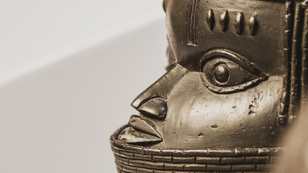 A Benin Bronze is pictured during the restitution ceremony from Germany to Nigeria in 2022